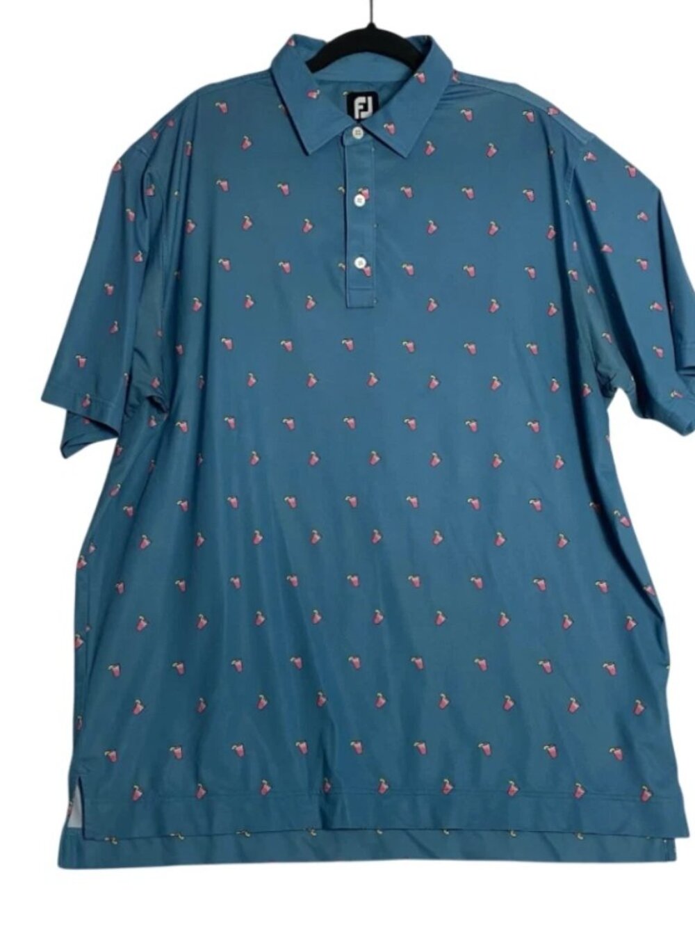 Footjoy Mens Blue Drink Print Short Sleeve Casual Athletic Polo Golf Shirt Sz XL